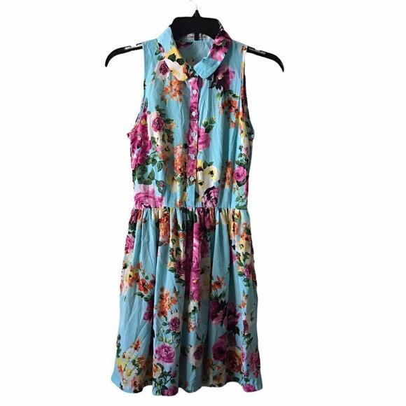 Liberty Love Dresses & Skirts - LIBERTY LOVE - Fit & Flare Skater Aqua Floral Open Back Casual Dress